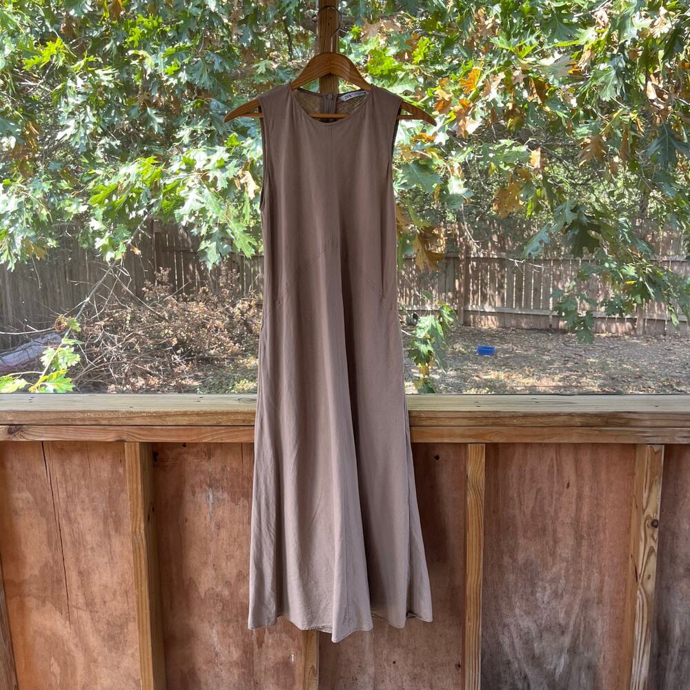 Zara Women's Tan Linen Blend Sleeveless Maxi Dress Size S